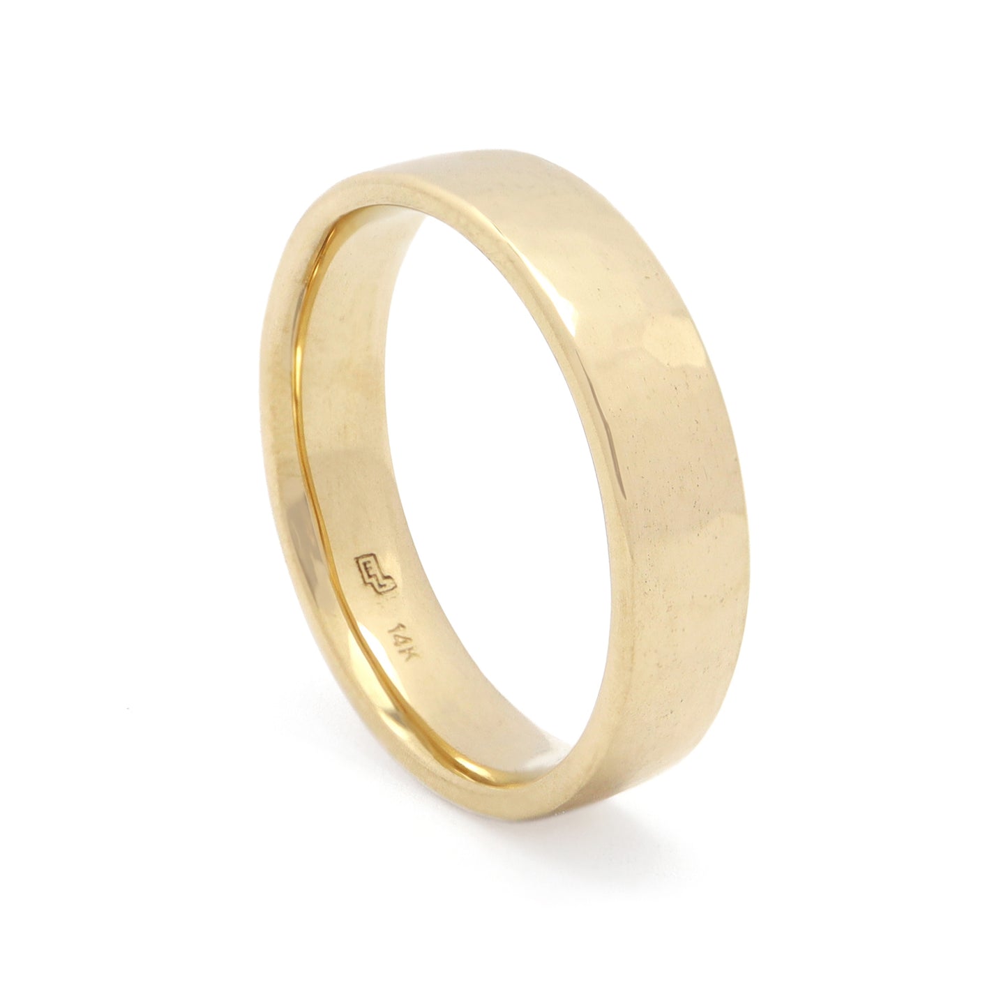 Flat Comfort-Fit Band • Hammered Texture • 14K Gold •