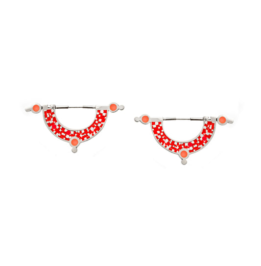 Daydream Earrings • Silver • Mosaic Inlay • Red/Peach