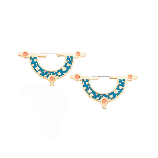 Erica Leal Jewellery Day Dreaming Earrings Bronze Mosaic Inlay Blue Peach Statement Earrings Fashion Jewelry