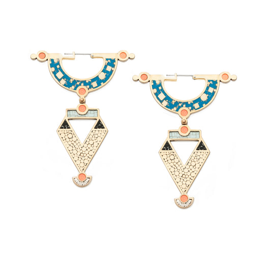 Erica Leal Jewellery Statement earrings Golden Age Bronze Mosaic Inlay Blue Peach 