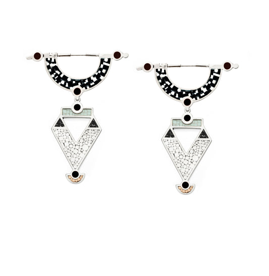 Golden Age Earrings • Silver • Mosaic Inlay • Black