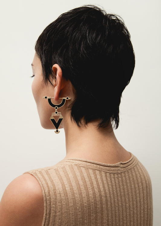Golden Age Earrings • Bronze • Solid Inlay • All Black
